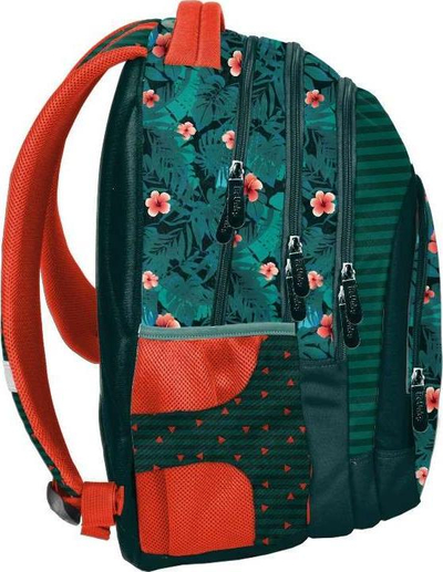 Ранец Paso BeUniq Aloha Hawaii, младински, 3 прегради, зелено-портокалов