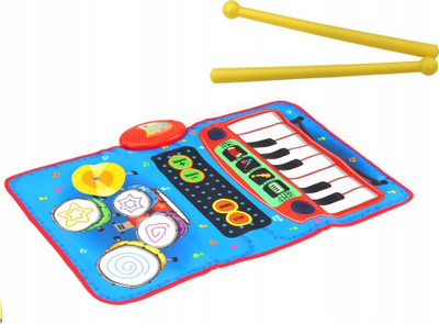 Tapet muzikor LEAN Toys Music Carpet, 2 në 1 piano edhe daulle, me shkopinj, shumëngjyrësh