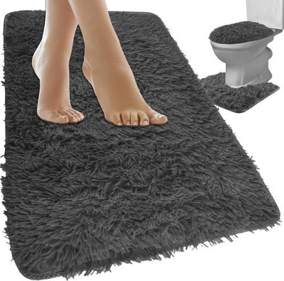Сет теписи за бања Bathroom Rug 24353, 3 парчиња, антилизгачки, сиви