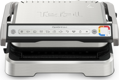 Grill elektrik Tefal OptiGrill 2in1 GC772D10, 2100W, 9 programe, i zi argjendtë