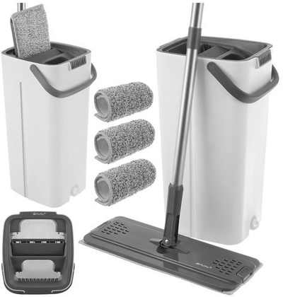 Set mop me kovë Ruhhy 27231, 8.5L, 3 jastëkë mikrofibre, gri