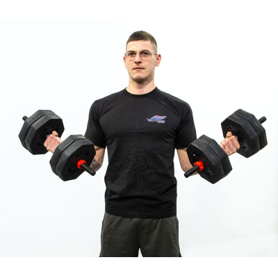 Set pesha EB Fit Dumbbells 4 në 1, 20 kg, rregullueshëm, i zi me të kuqe
