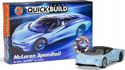 Модел на машина Airfix Quickbuild McLaren Speedtail, 37 делови, пластика Snap Together, светло сина со црни делови