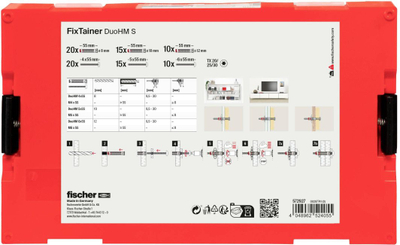 Set dyle për mure bosh Fischer FixTainer DuoHM S, 55mm, 90 copë, i kuq