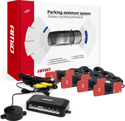 Sistem parkimi AMiO 02993, sensorë të pasëm, 12V, i zi