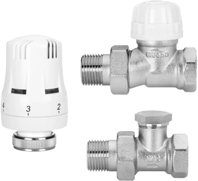 Set termostatik i drejtë Invena CD-72-P15, 1/2", kokë dhe valvula, i bardhë
