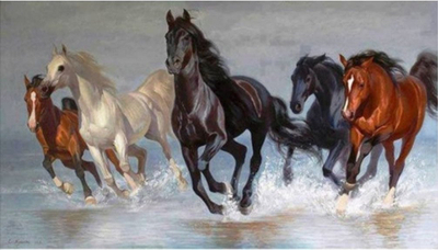 Set mozaik diamanti Norimpex Horses, 40x80 cm, shumëngjyrësh