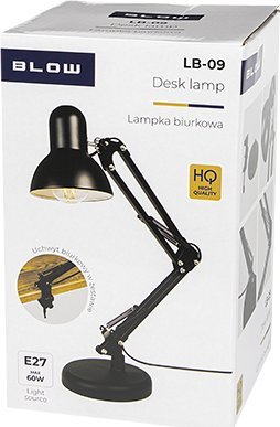 Lampë tavoline LB-09, E27, kabllo 180cm, me kapëse, e zezë