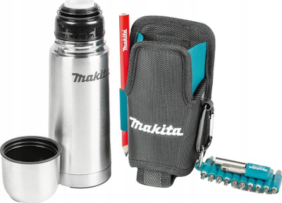 Termus me mbajtëse Makita Thermal Flask and Holder Pouch, çelik inoksi, izolim termik, blu