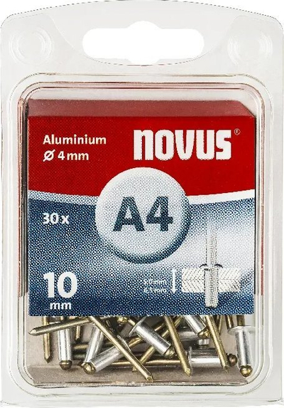 Riveta të verbër alumini Novus A4 045-0025, 4mm, 10mm, set 30 copë
