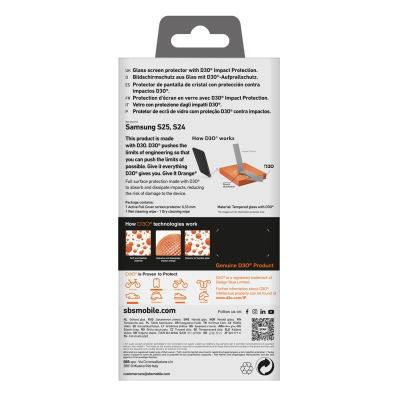 Folie mbrojtëse ekrani SBS Ultra-Resistant, D3O, për Samsung Galaxy S25+, e tejdukshme