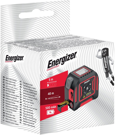 Metër matëse Energizer Digital, 5 m, lazer 40 m, zezë e kuqe