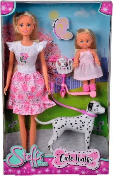 Set lodër Simba Steffi Love Në shëtitje me qen, kukulla 29 cm, me qen, shumëngjyrëshe
