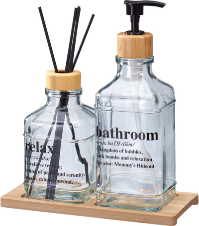 Set difuzer arome GILO me shkopinj, shishe qelqi 300 ml, ene locioni 500 ml, kapake bambuje