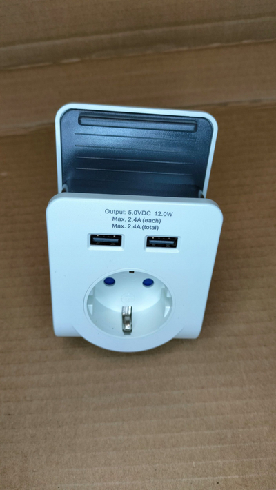 Adaptues prizë REV 0020790102, 2x USB 2.4A, 230V, i bardhë e zi