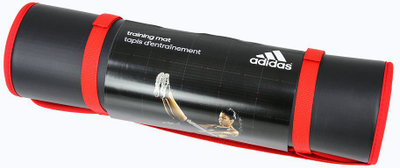 Dyshek për palestër adidas ADMT-12235, 183x61x1 cm, antirrëshqitës, i zi me të kuqe