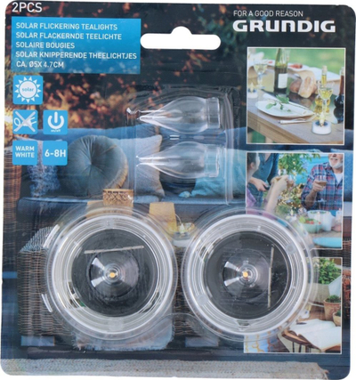 Set qirinj LED solar Grundig, 2 copë, dritë e ngrohtë e bardhë, transparentë