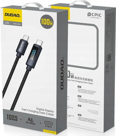 Kabllo karikimi Dudao L7C USB C në USB C, 100W, me ekran LED, 1m, e zezë