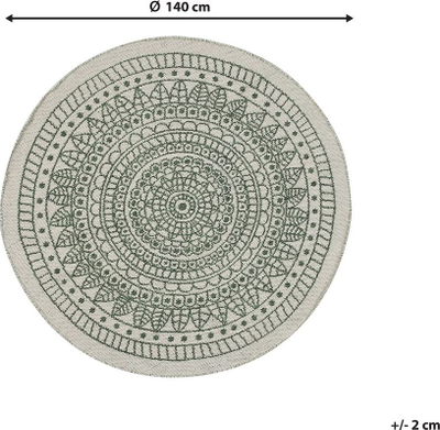 Tepih dekorativ rrumbullak, 140 cm, material sintetik, jeshil me bezhë