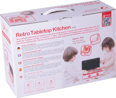 Kuzhinë lodër Classic World Retro Tabletop, druri, me aksesorë, e kuqe