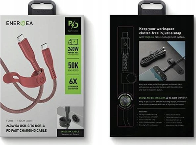 Kabllo karikimi Energea Cable Flow, USB C në USB C, 1.5m, 240W 5A PD, e kuqe