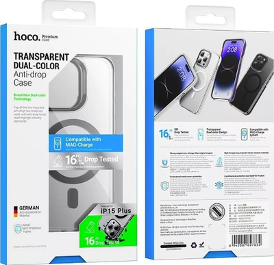 Këllëf telefoni Hoco AS6 për iPhone 15 Plus, MagSafe, i tejdukshëm i zi