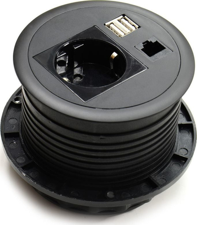 Prizë tavoline Spacetronik Ergoline SPS-R1D4B, 1x230V, 2xUSB RJ45, e zezë