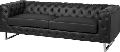 Divan 3-ulësesh VISSLAND, lëkurë sintetike, stil Chesterfield, i zi