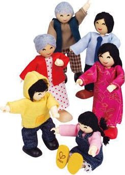 Set lodrash Happy Family Asian, 6 kukulla druri, për shpi kukullash, shumëngjyrëshe