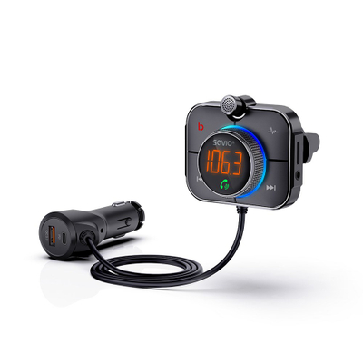 Transmetues FM për veturë Savio TR-14, Bluetooth 5.0, dy dalje të shpejta karikimi, i zi