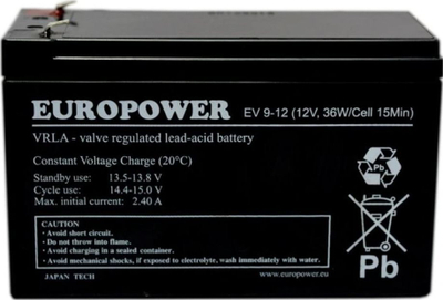 Bateri UPS EuroPower EV 9-12, 12V, 9Ah, e zezë