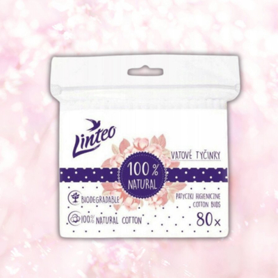Shkopinj pambuku Linteo Natural, 100% pambuk natyral, 80 copë, të bardhë