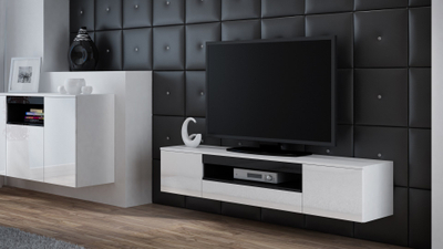 Komodë TV Cama Meble Viva 180, me ndriçim LED, bardh e zi