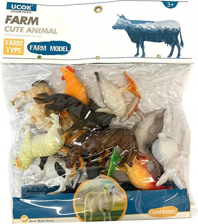 Set figurina ferme Madej Farm Cute Animal, 12 copë, plastike, shumëngjyrëshe