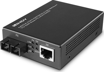 Konvertues rrjeti LINDY 25119, 10/100/1000Mbit/s, RJ45 në fibër, i zi