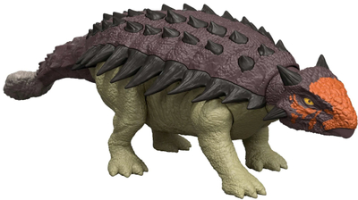 Lodër dinosauri Mattel Jurassic World Rebirth Wild Roar Ankylosaurus, efekt tingulli, sulm me bisht, shumëngjyrëshe
