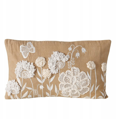 Jastëk dekorativ Boltze Home Marielle, 49 x 29.5 cm, pambuk, bezhë e bardhë