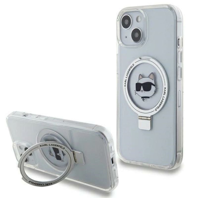 Kapak telefoni Karl Lagerfeld KLHMP15MHMRSCHH për iPhone 15 Plus 6.7", me MagSafe Ring, i bardhë