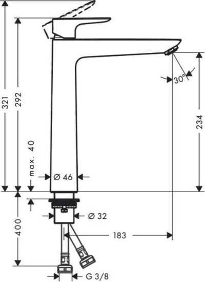 Bateri lavamani Hansgrohe Talis E 240, pa set shkarkimi, dalje 183mm, ari i lustruar