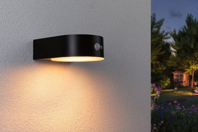 Aplike muri Paulmann Eileen Solar LED, me sensor lëvizjeje, për jashtë, e zezë