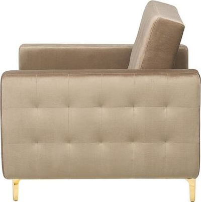 Fotelje velvet me recliner, stil modern me dantella tufted, këmbë ngjyrë ari, bezhë