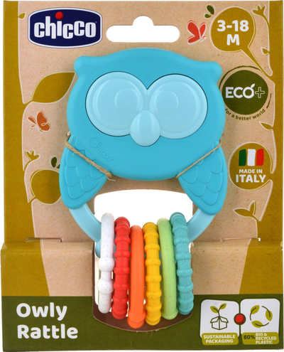 Lodër rrotulluese dhe kafshuese Chicco Rattle Owl, për foshnje 3m+, shumëngjyrëshe