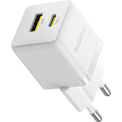 Karikues muri Baseus Wall Charger Palm, 30W, USB dhe Type C, i bardhë