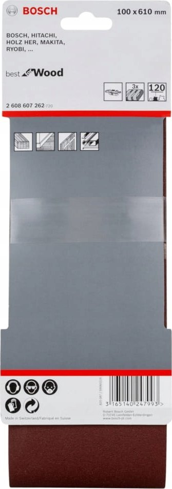 Rrip gërryes Bosch Best for Wood X440, 100 x 610mm, granulim 120, i kuq