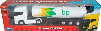 Maket kamioni Welly Scania V8 R730 BP Oil Tanker, 1:64, i bardh