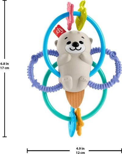 Lodër dhëmbore për bebe Fisher Price Twist &amp; Teether Otter, zile 2 në 1, me shumë ngjyra