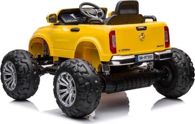 Makinë elektrike për kalamaj Mercedes DK MT950 4x4, 12V, sedilje lëkure, e verdhë metalike