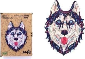 Puzzle druri PuzzleOK Snowy Husky 123, formë kafshe, formati A3