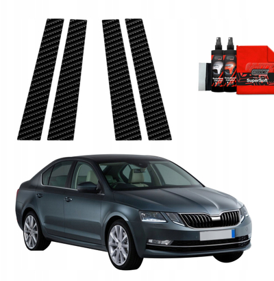 Folie mbrojtëse BodyShield për shtyllën B Skoda Octavia 3, 4 në 1, 2017-2020, pamje karbon, e zezë