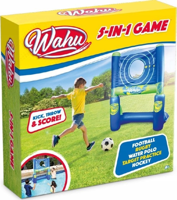 Lojë fryrëse sportive Wahu 5-in-1 Game, portë multifunksionale, për oborr dhe pishinë, blu jeshile